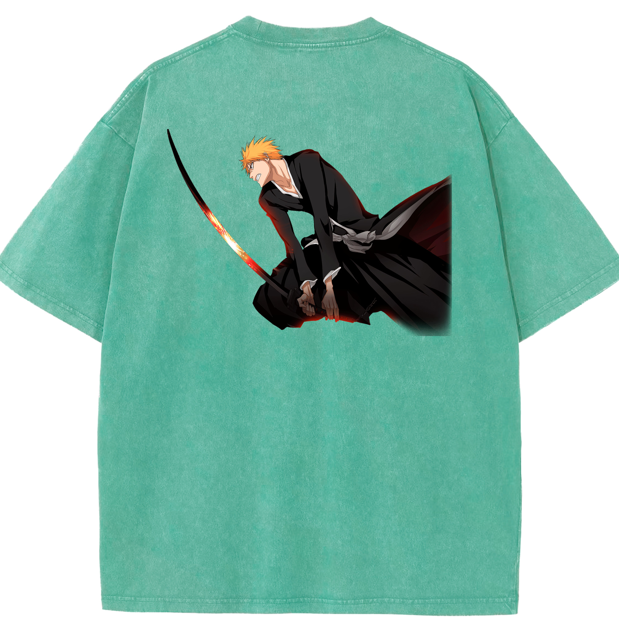 （画像用） ブリーチ 黒崎一護（くろさき いちご）BLEACH Kurosaki Ichigo 綿100% ヴィンテージ風 半袖Tシャツ（背面プリント）